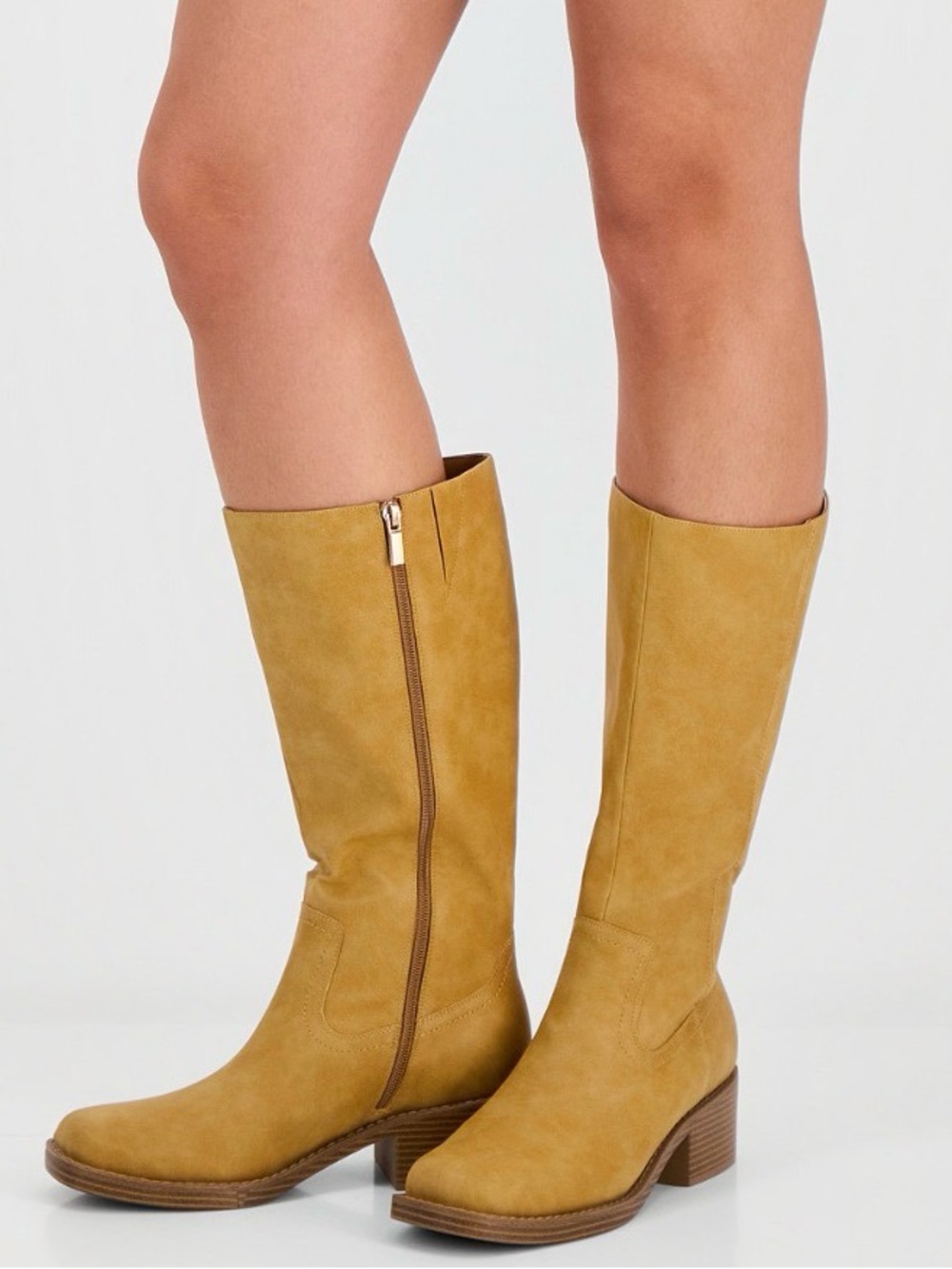 Women’s square toe tall boots with 2” block heel, Sz: 8. Color: Banana - Picture 2 of 12